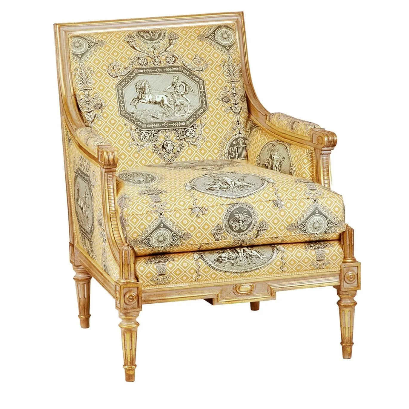 Poltrona Bergère in stile Toile-de-Jouy Luigi XVI