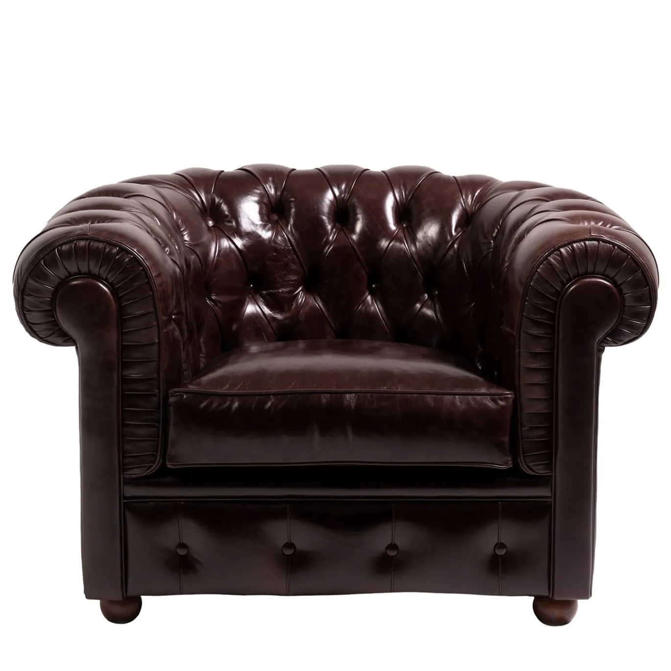 Poltrona Chesterfield pelle marrone mogano