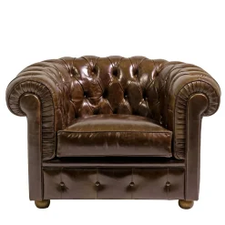 Poltrona Chesterfield pelle marrone muschio