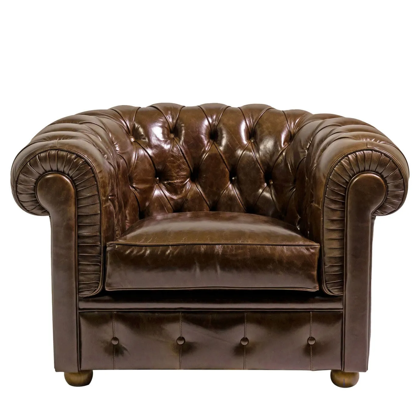 Poltrona Chesterfield pelle marrone muschio