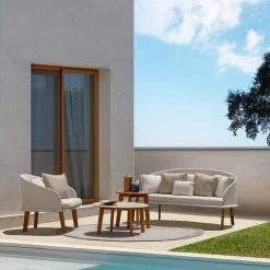 Poltrona Cleo Beige Accoya Wood Tub di Marco Acerbis