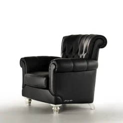 Poltrona Coach in pelle nera trapuntata
