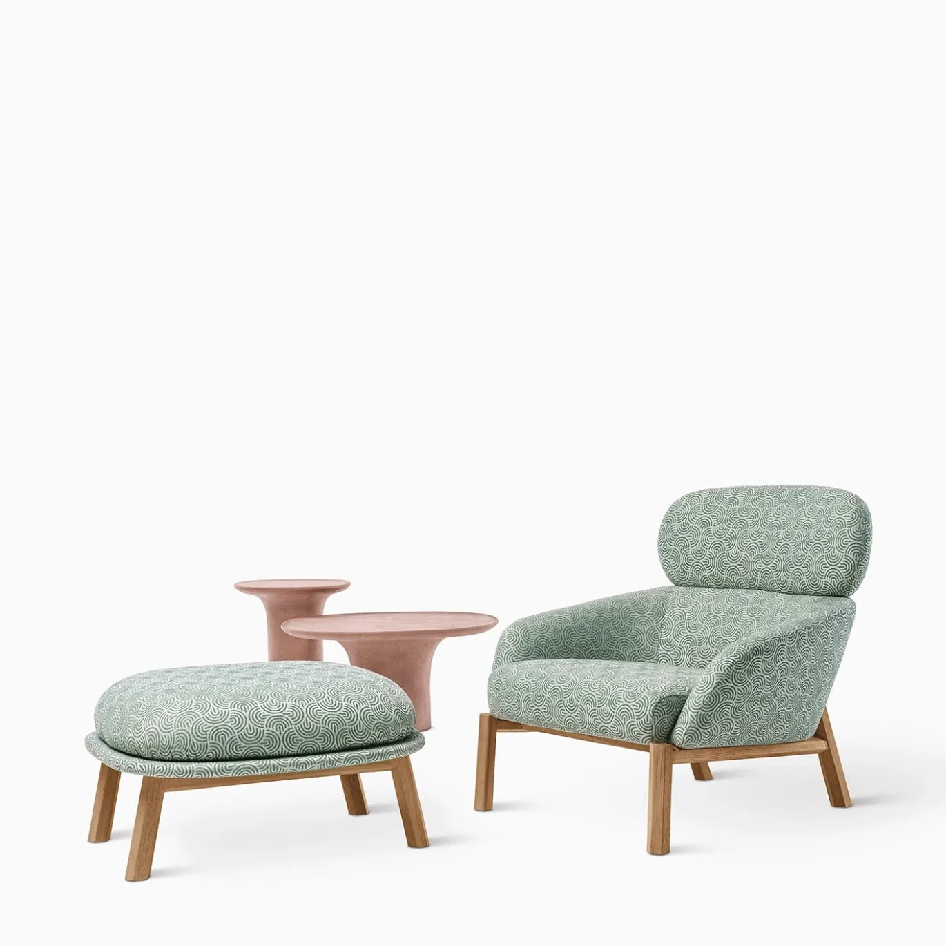 Poltrona Elton in tessuto verde e legno di faggio di Francesca Lanzavecchia