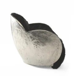 Poltrona girevole Egg Lush in pelliccia nera e argento