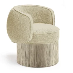 Poltrona girevole in tessuto Bouclé beige Pirouette