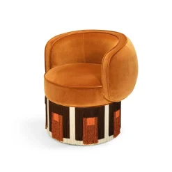 Poltrona girevole Pirouette Cleo in velluto cognac Art Déco