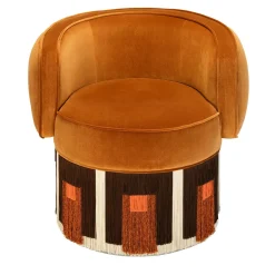 Poltrona girevole Pirouette Cleo in velluto cognac Art Déco