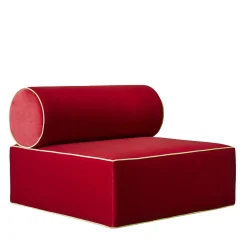 Poltrona Graphius in tessuto rosso e giallo di Giuseppe Dicecca