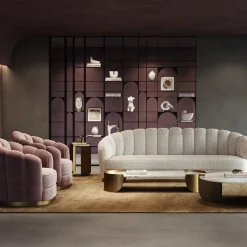 Poltrona imbottita in velluto rosa Nest con base dorata