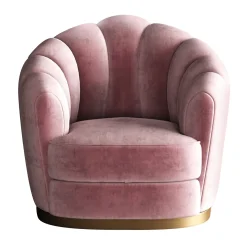 Poltrona imbottita in velluto rosa Nest con base dorata