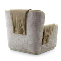 Poltrona in pelle e velluto beige