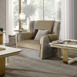 Poltrona in pelle e velluto beige