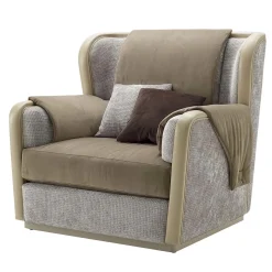 Poltrona in pelle e velluto beige