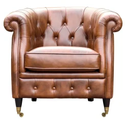 Poltrona in pelle marrone con bottoni Club Classic