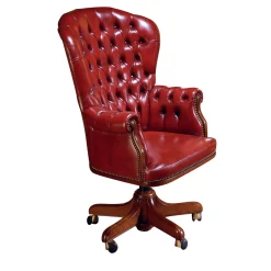 Poltrona in pelle rossa con bottoni