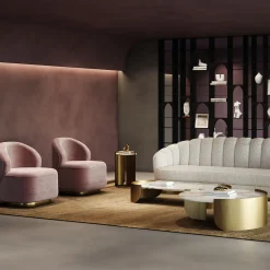 Poltrona in velluto rosa Matisse con base dorata