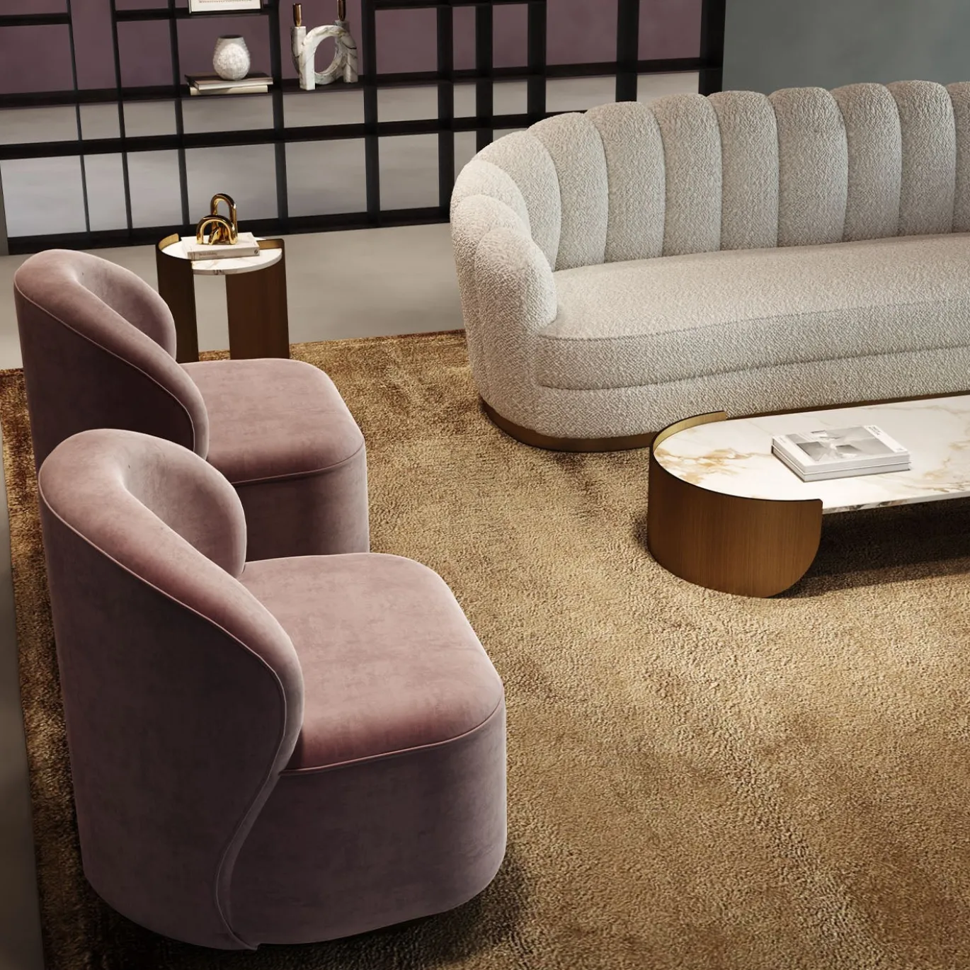 Poltrona in velluto rosa Matisse con base dorata