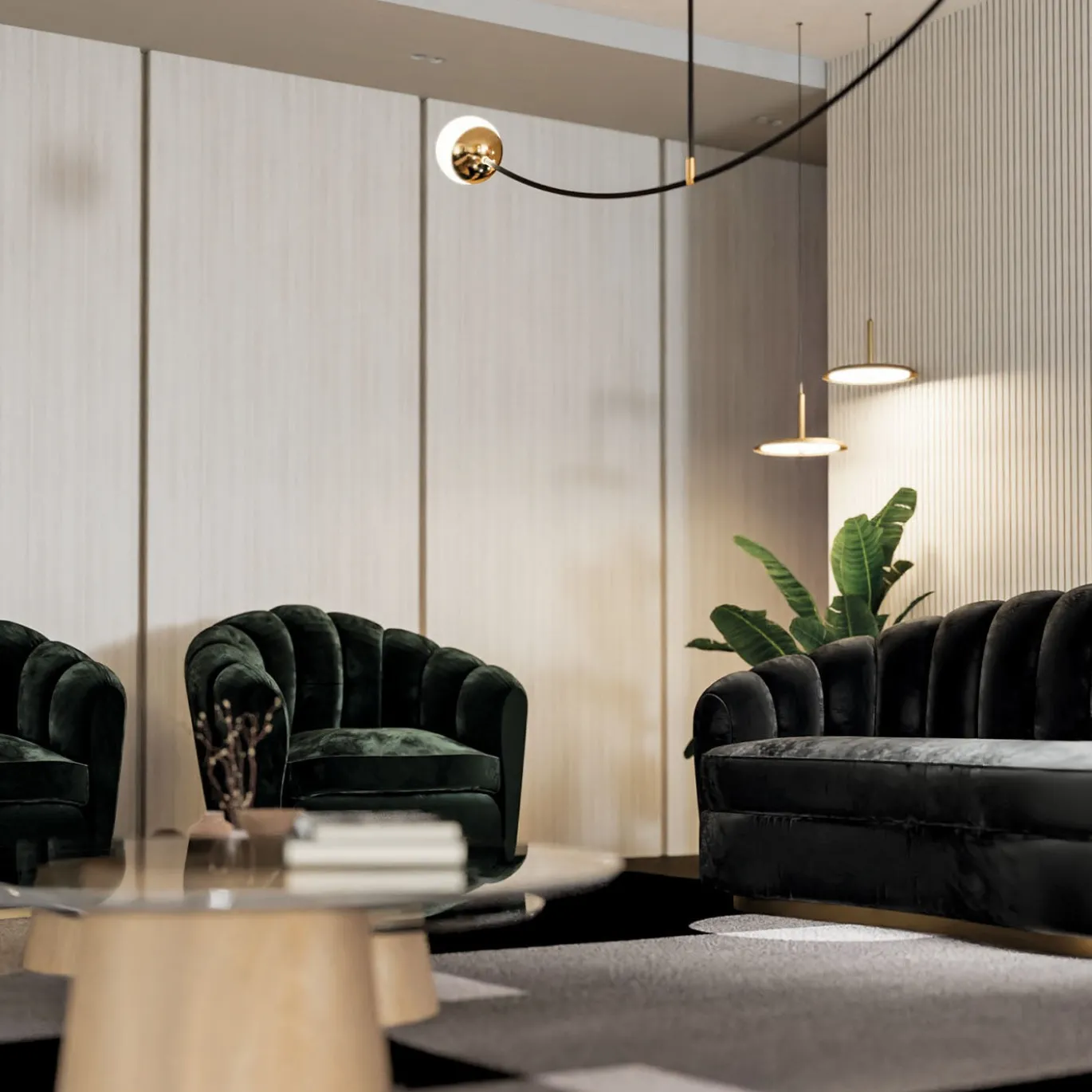 Poltrona in Velluto Verde Nest con Base in Bronzo