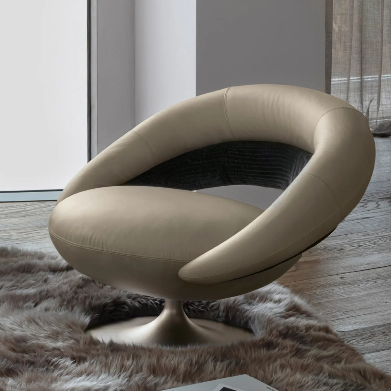 Poltrona Lounge Chantal in Pelle Beige