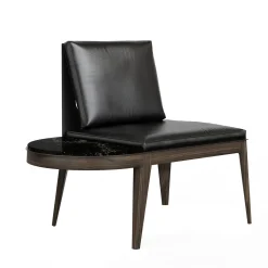 Poltrona lounge con tavolino laterale in legno di frassino nero della Costa Ovest con marmo Vanilla Noir