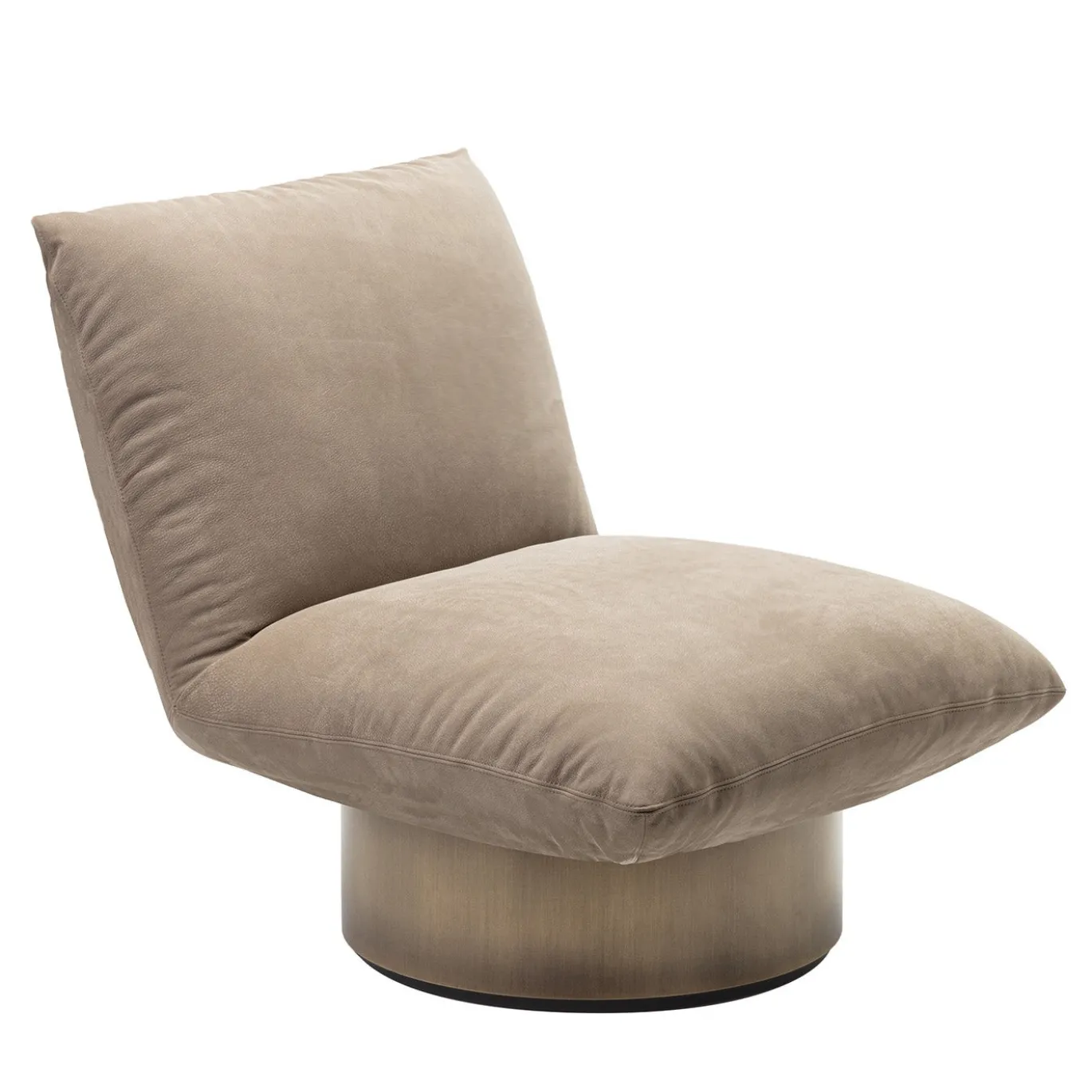 Poltrona lounge Hope in pelle beige con base rifinita in ottone