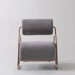Poltrona Lounge Kate Comfort in Pelle Nabuk Grigia con Poggiapiedi