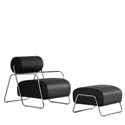 Poltrona Lounge Kate Style in Pelle Nera con Poggiapiedi
