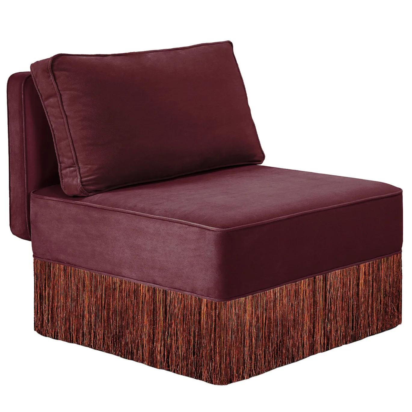 Poltrona Lounge Lilli Modular Bordeaux Con Frange Multicolore