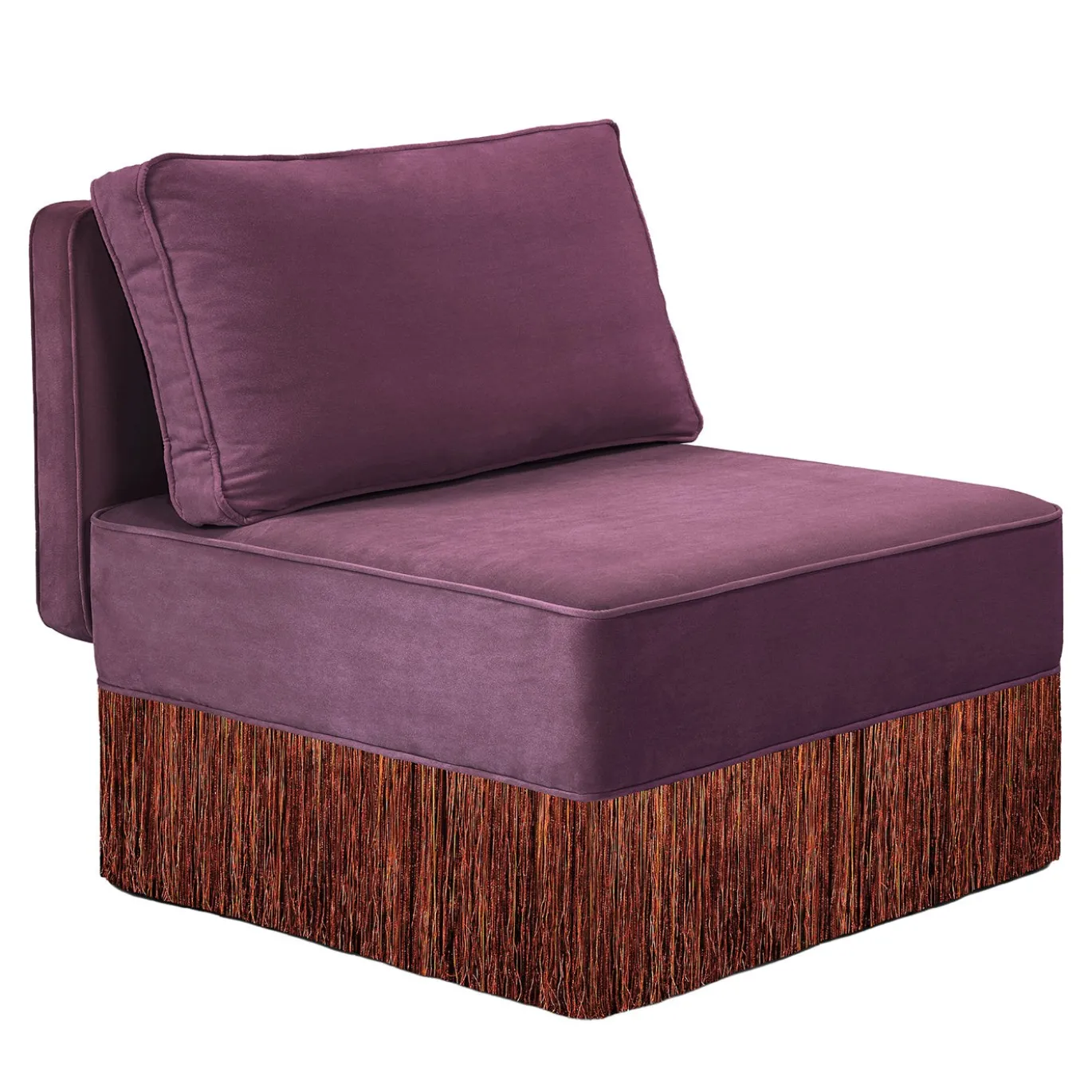 Poltrona Lounge Lilli Modulare in Aubergine con Frange Multicolori