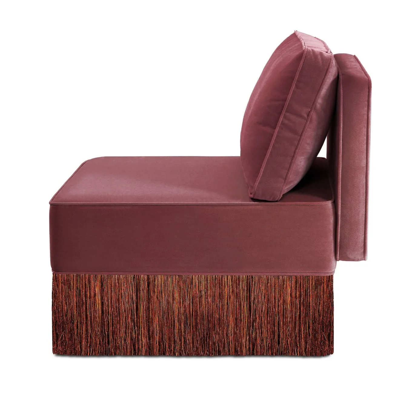 Poltrona Lounge Lilli Modulare Rosso Ciliegia Rosa Pallido Con Frange Multicolori