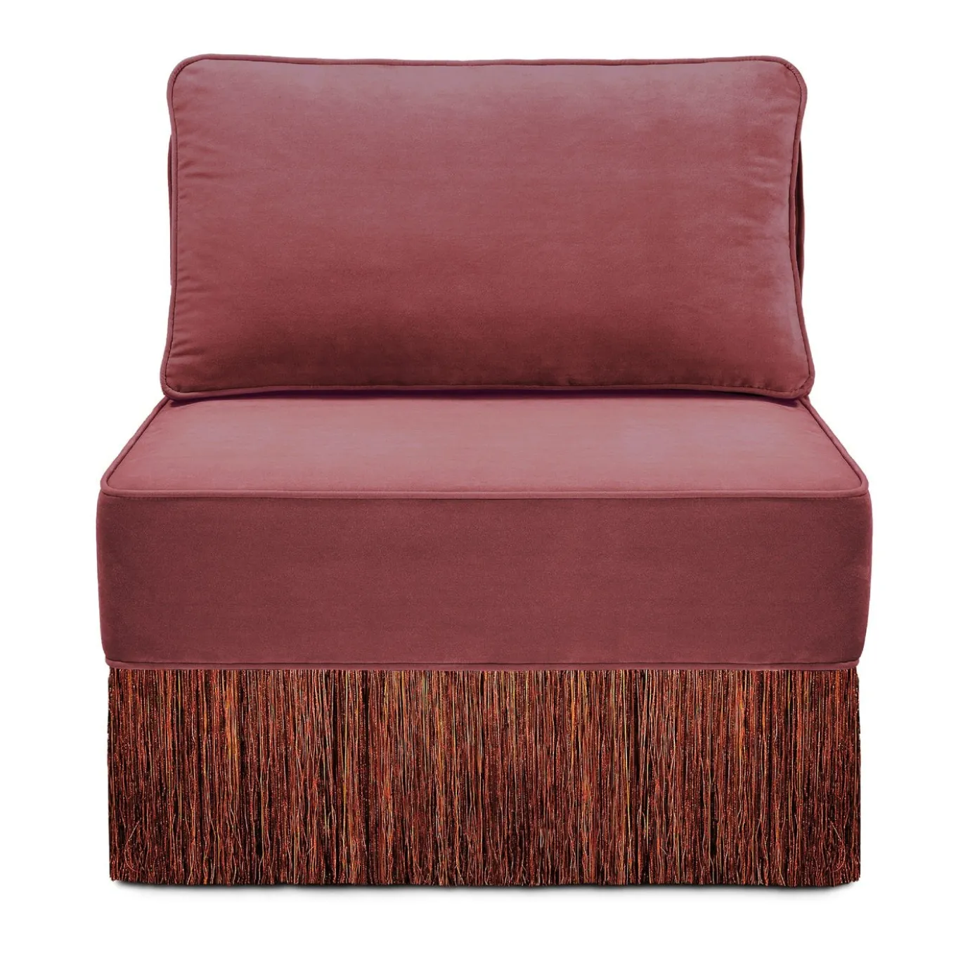 Poltrona Lounge Lilli Modulare Rosso Ciliegia Rosa Pallido Con Frange Multicolori