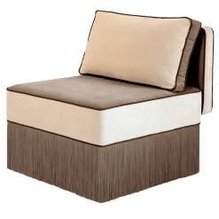Poltrona lounge modulare beige Lilli con frange marroni