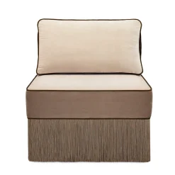 Poltrona lounge modulare beige Lilli con frange marroni