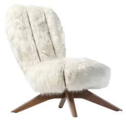 Poltrona Lounge Nuvola in Pelliccia Sintetica Bianca con Gambe Vintage