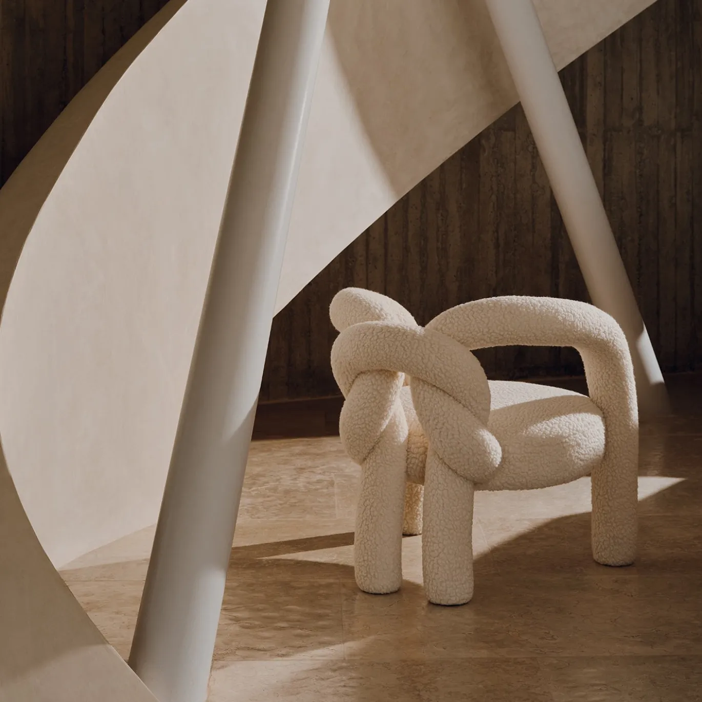 Poltrona Lounge Shibari in Tessuto Bianco di Studiopepe