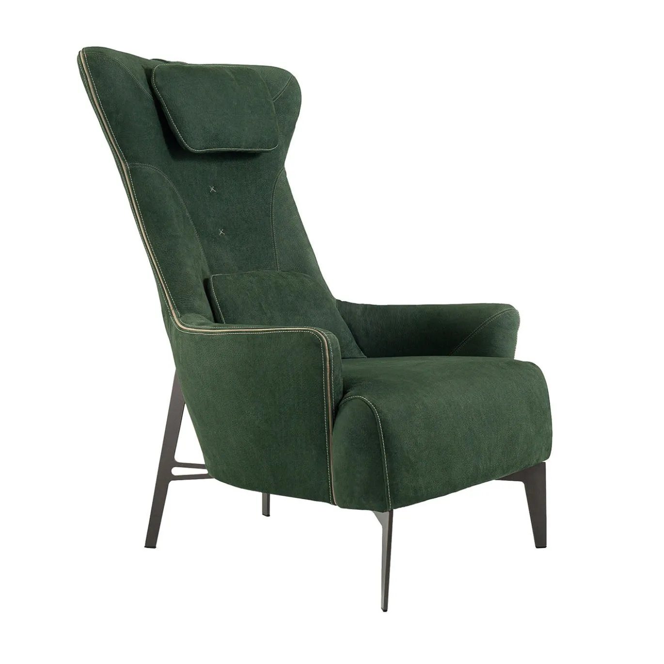 Poltrona MIA in pelle verde con base in metallo
