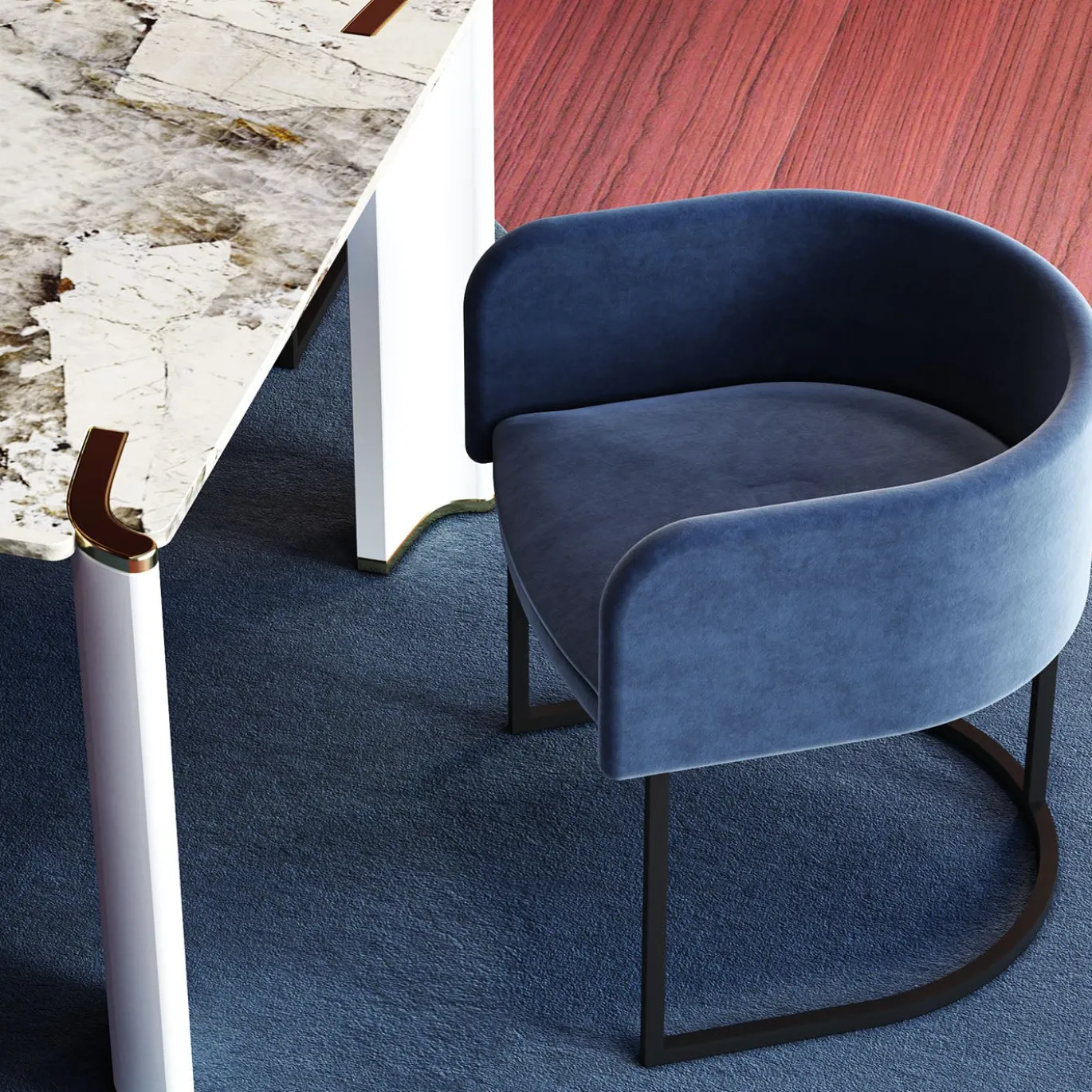 Poltrona Moderna in Velluto Blu C-Chair