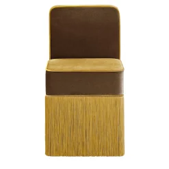 Poltrona quadrata Lilli in velluto giallo scuro con frange