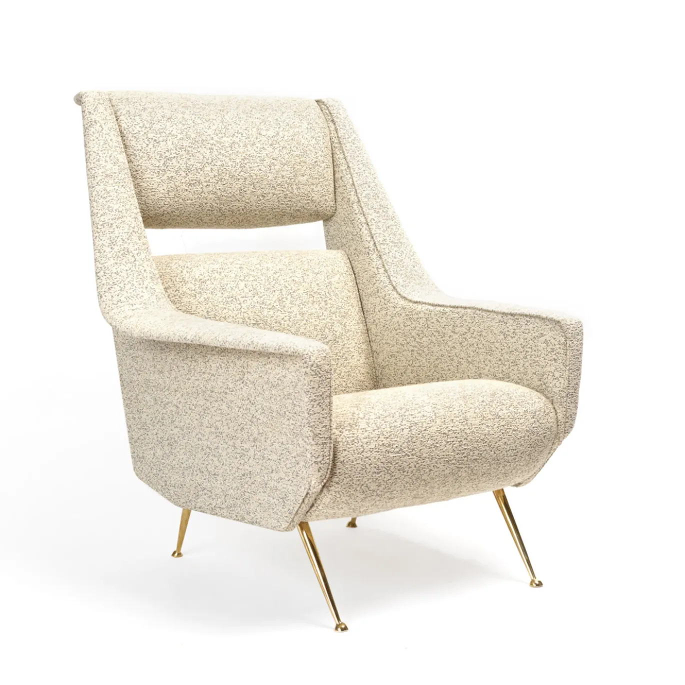 Poltrona Richard con gambe in ottone e rivestimento bianco