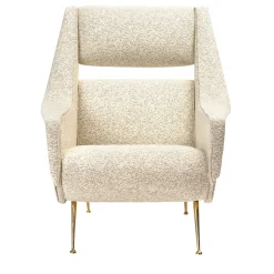 Poltrona Richard con gambe in ottone e rivestimento bianco