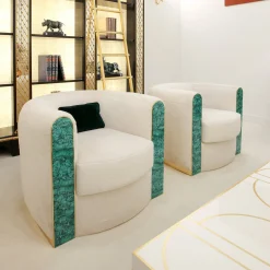 Poltrona rotonda Elsa Lux con Malachite e Oro