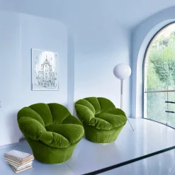 Poltrona Twelve Round in velluto verde muschio