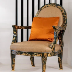 Poltrona verde scuro e dorata in stile Déco