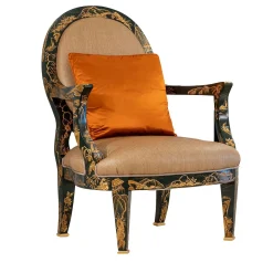 Poltrona verde scuro e dorata in stile Déco