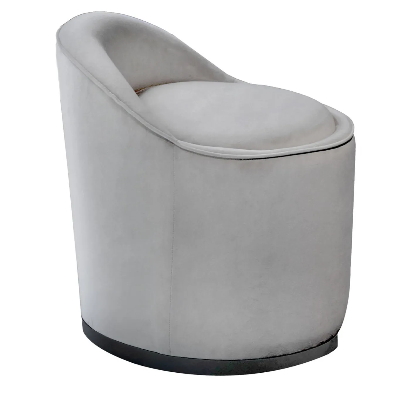 Poltroncina Elettra rotonda in velluto grigio con base nera