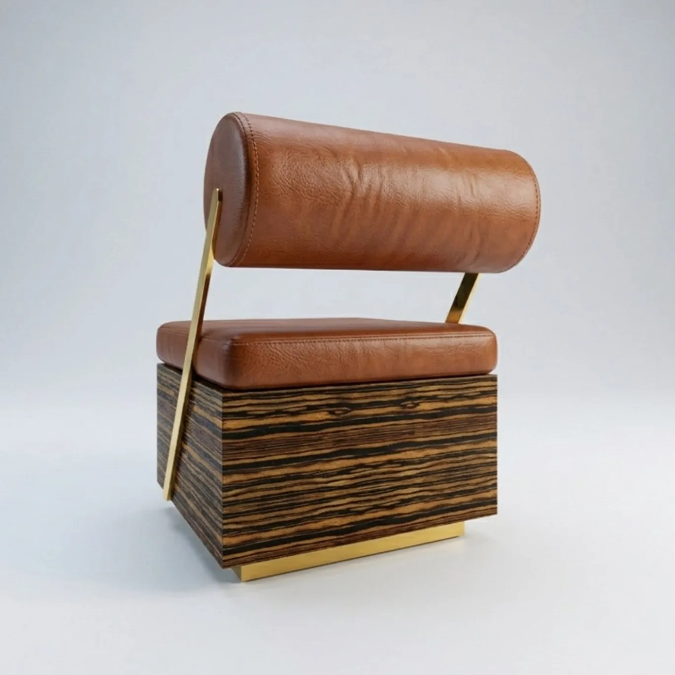 Poltroncina lounge Little Rolly in pelle con base in legno zebrano