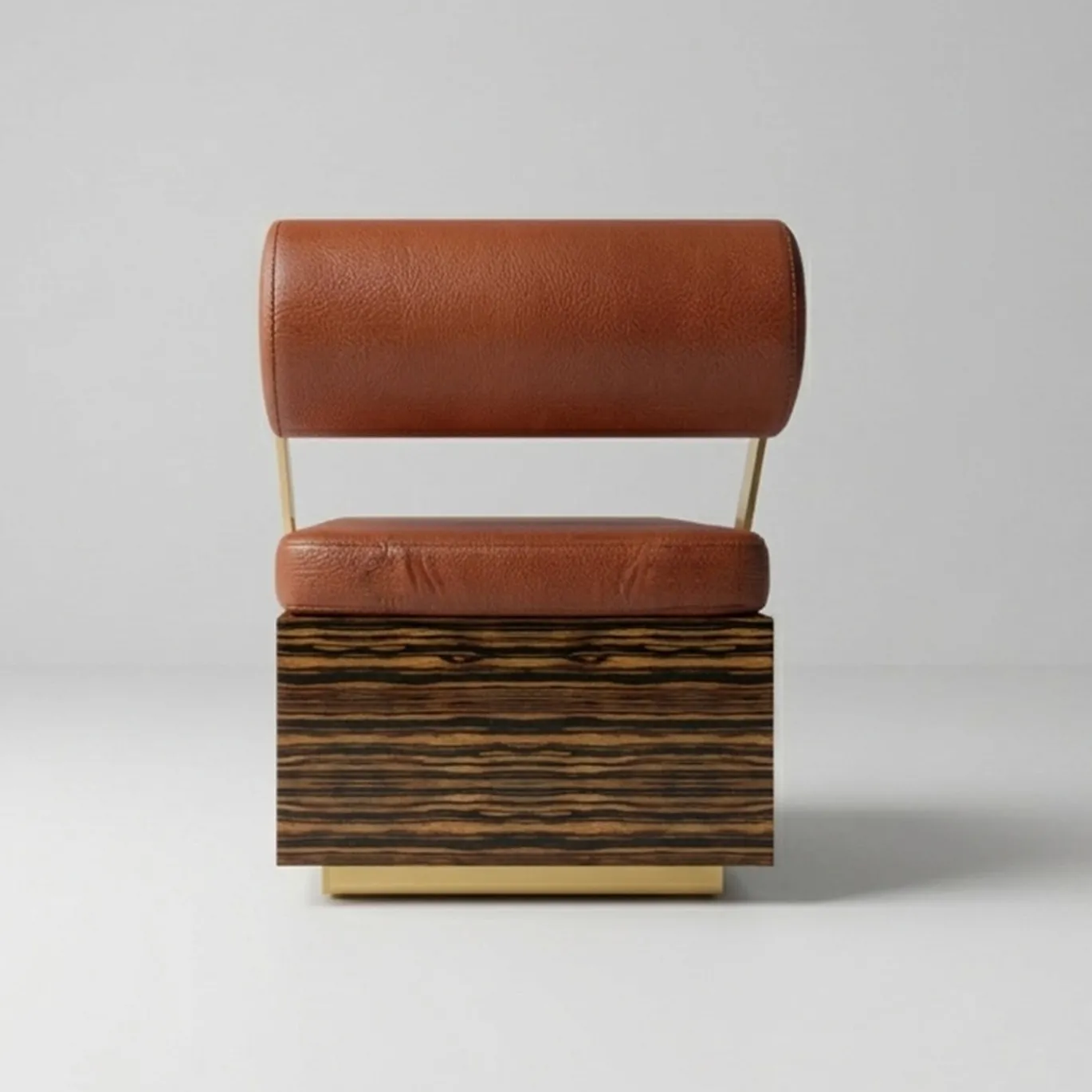 Poltroncina lounge Little Rolly in pelle con base in legno zebrano