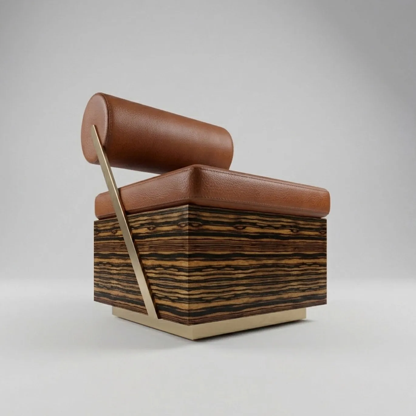 Poltroncina lounge Little Rolly in pelle con base in legno zebrano