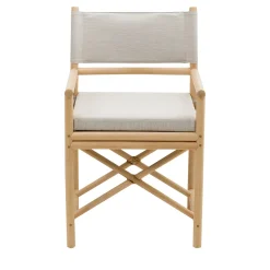 Poltroncina Pranzo in Rattan Lia con Cuscino di Seduta e Schienale in Tessuto di Cotone