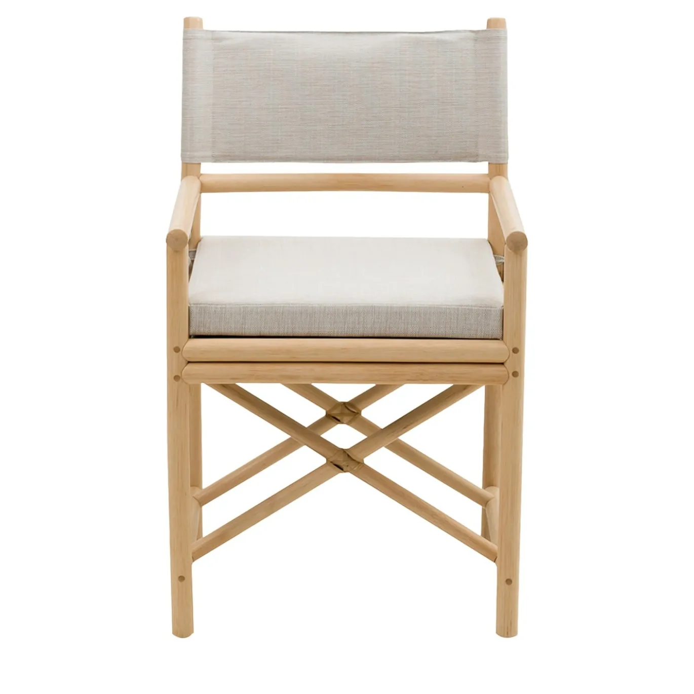 Poltroncina Pranzo in Rattan Lia con Cuscino di Seduta e Schienale in Tessuto di Cotone